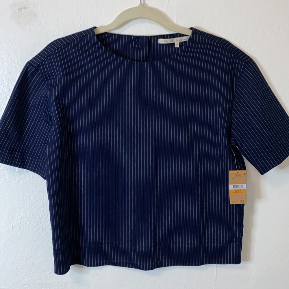 Adorable Rachel Rachel Roy Denim Pin Stripe Button Back Crop Top.